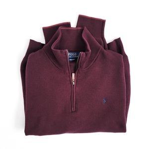Polo Ralph Lauren Pima Mesh Knit Cotton 1/4 Zip Pullover Sweater Burgundy L